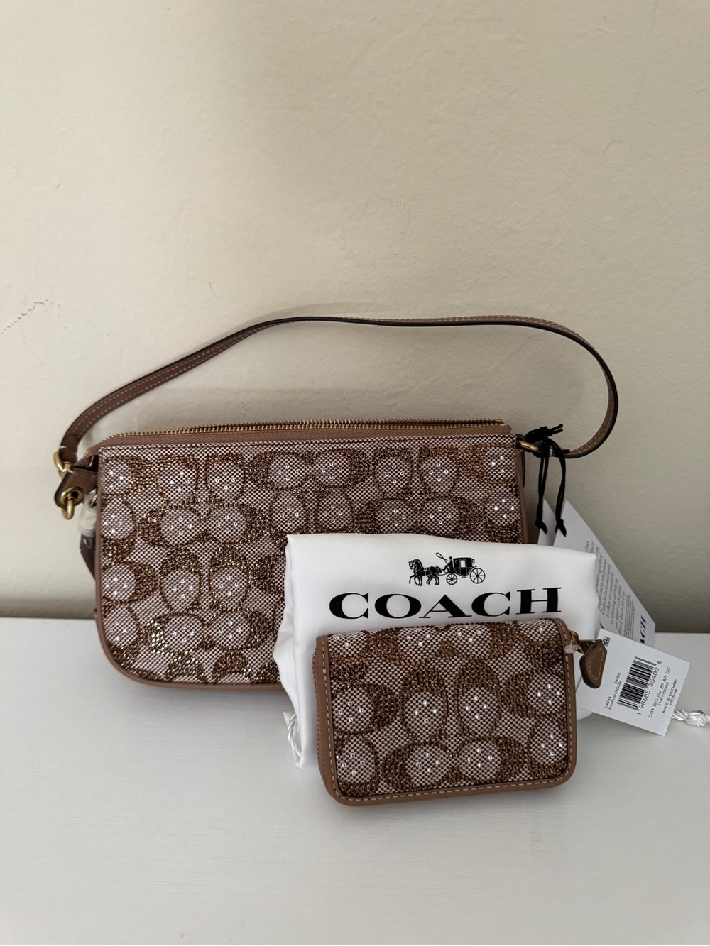 NWT Coach Crystal Mushroom Plaza Bag & Zip Around Card Case Wallet Set Signature